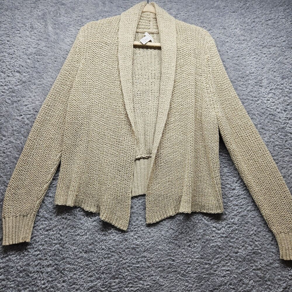 Chicos Beige Open Knit Cardigan Womens Size Large Neutral Minimal Basic
